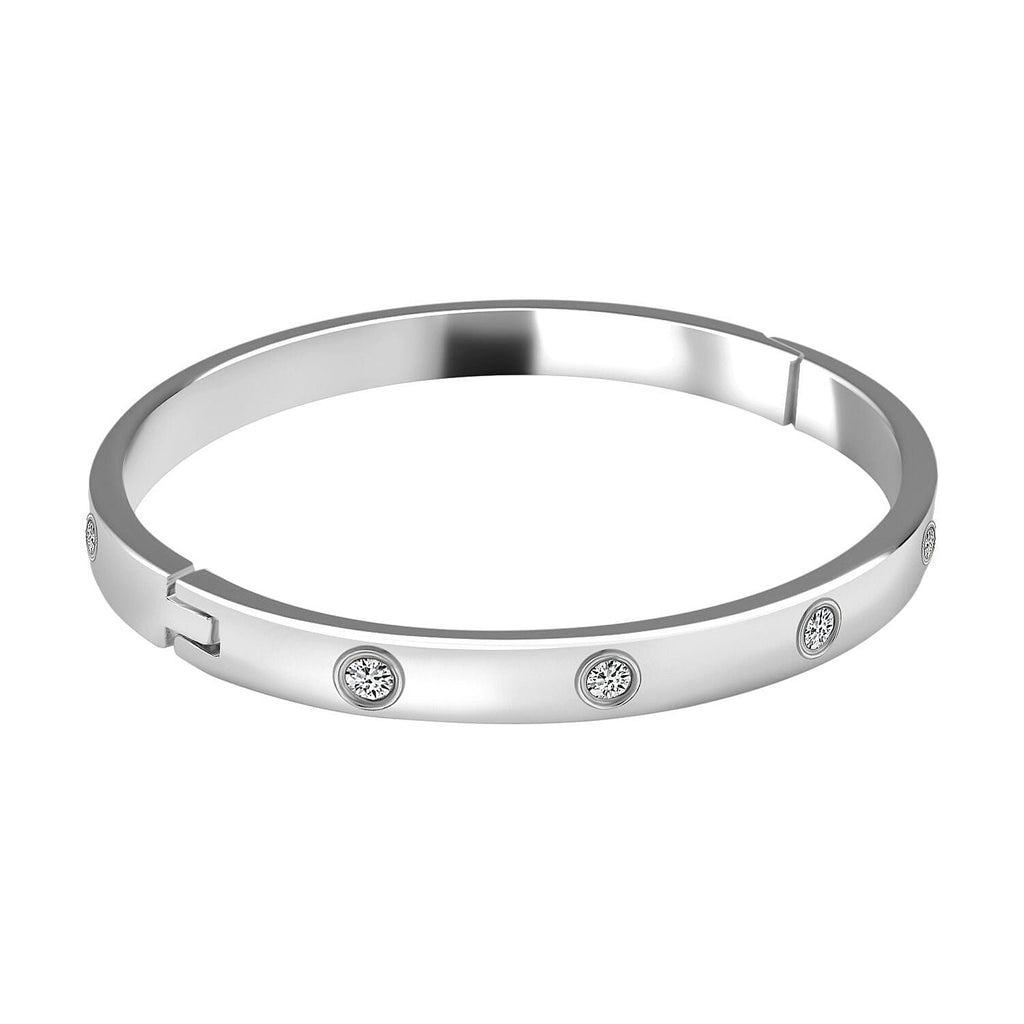 Designer Inspired- White Austrian Crystal Bangle (Size 7) in Silver Tone