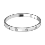 Designer Inspired- White Austrian Crystal Bangle (Size 7) in Silver Tone
