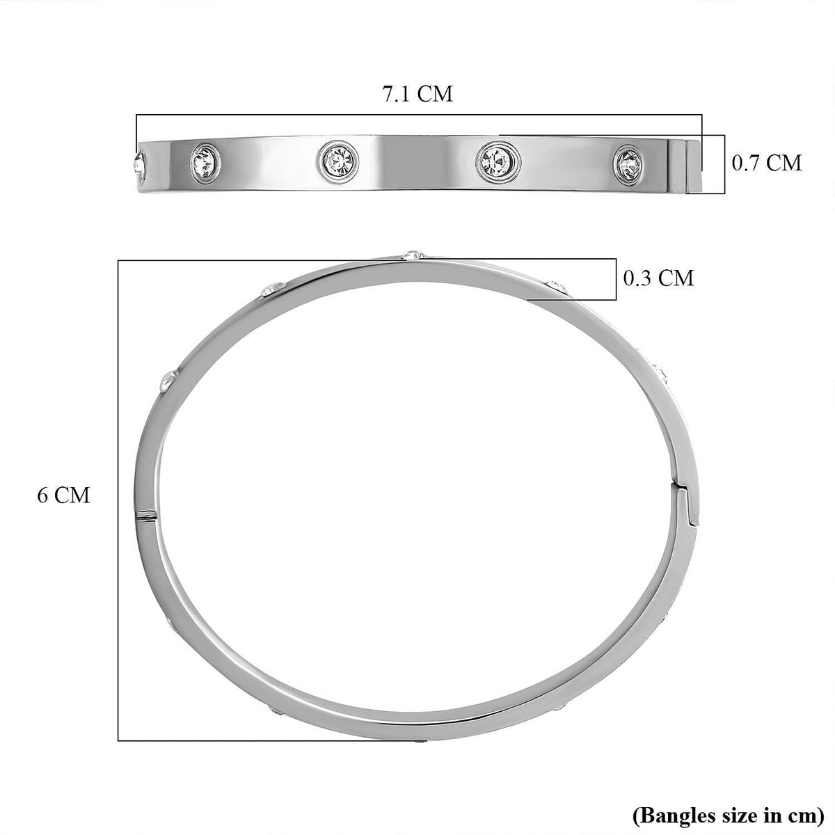 Designer Inspired- White Austrian Crystal Bangle (Size 7) in Silver Tone 7266448 5