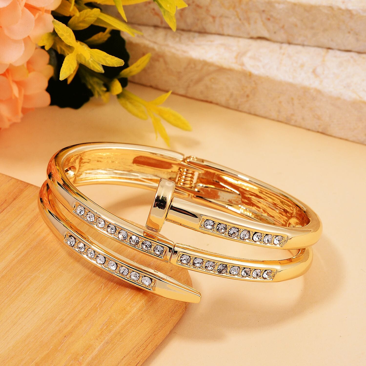 Designer Inspired-White Crystal Openable Bangle (Size - 7.5) 7976043 2