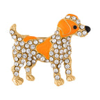 White and Black Austrian Crystal Enamelled Dog Brooch in Yellow Gold Tone