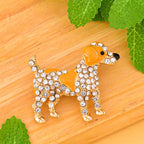 White and Black Austrian Crystal Enamelled Dog Brooch in Yellow Gold Tone