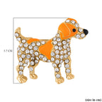 White and Black Austrian Crystal Enamelled Dog Brooch in Yellow Gold Tone