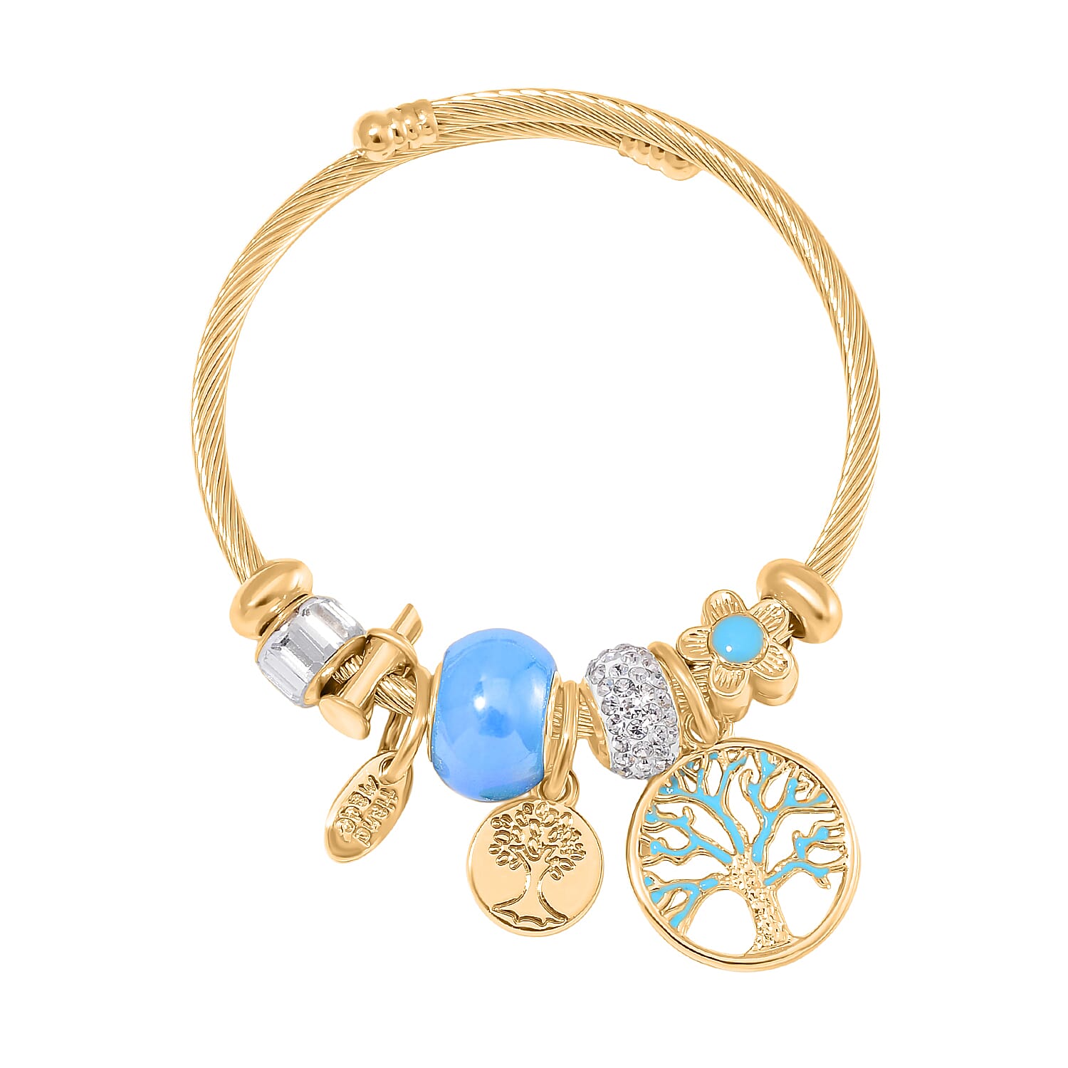 White Colour Ceramic Beads Enamelled Charms Tree Of Life  Adjustable Bangle 7841187 0