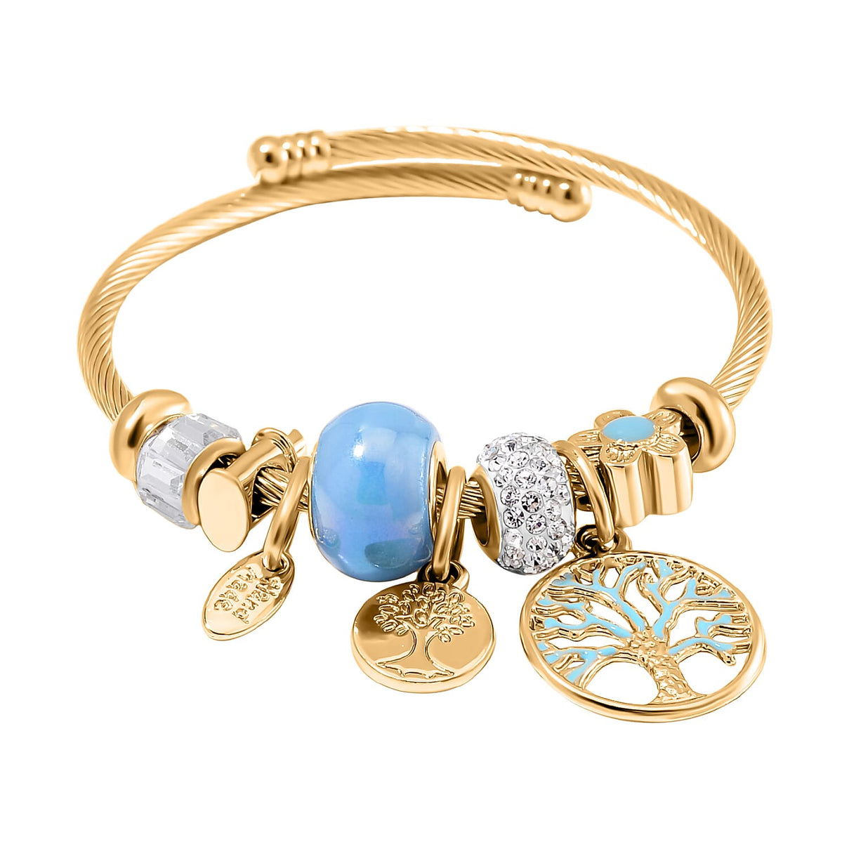White Colour Ceramic Beads Enamelled Charms Tree Of Life  Adjustable Bangle 7841187 2