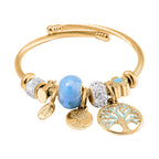White Colour Ceramic Beads Enamelled Charms Tree Of Life  Adjustable Bangle