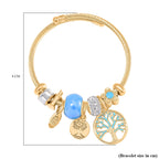 White Colour Ceramic Beads Enamelled Charms Tree Of Life  Adjustable Bangle