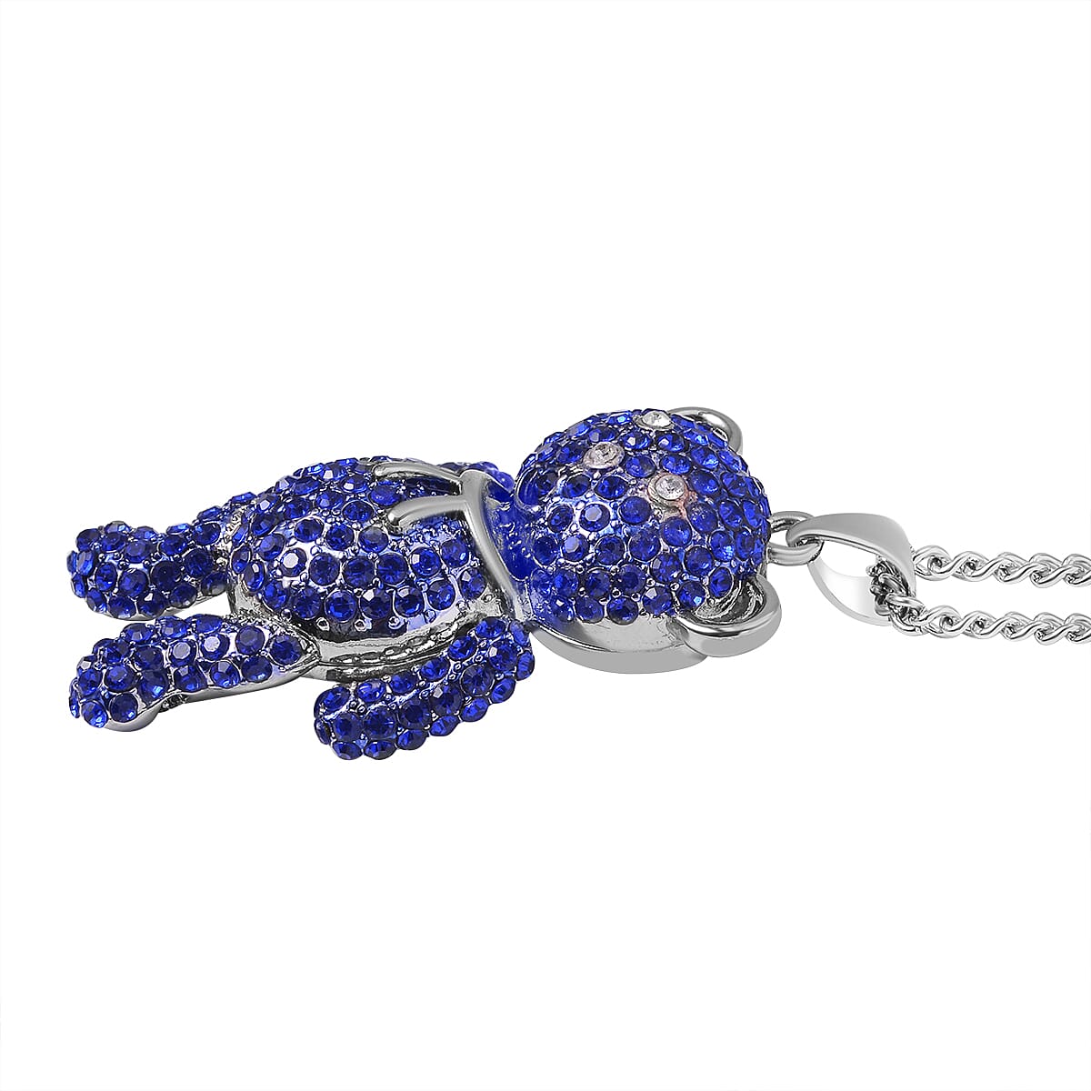 Austrian White Crystal &amp; Blue Crystal Teddy Bear Necklace (Size - 29-2 inch Ext.) 7651100 4
