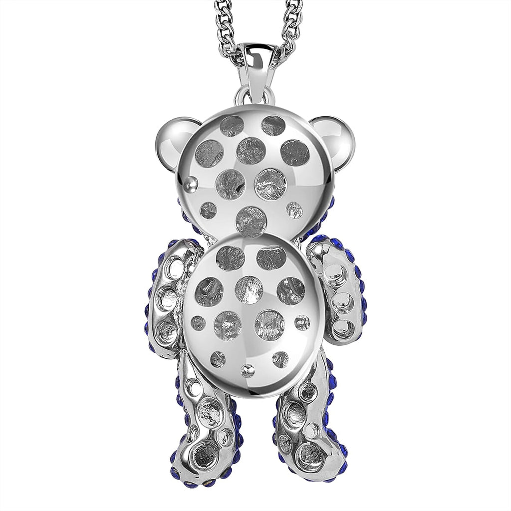 Austrian White Crystal & Blue Crystal Teddy Bear Necklace (Size - 29-2 inch Ext.)