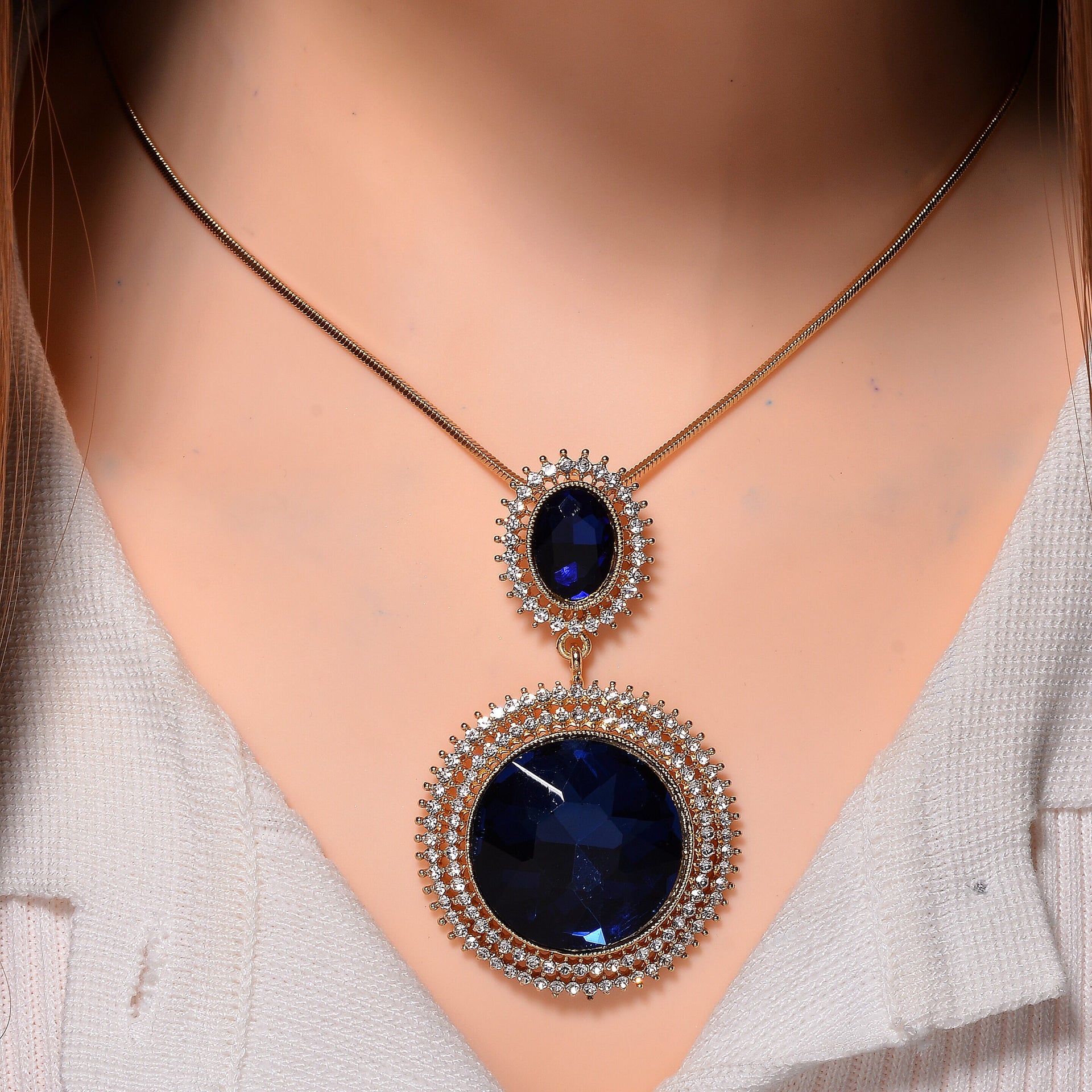 White Crystal &amp; Blue Crystal Necklace (Size - 29.5-2 Ext) 7890831 2