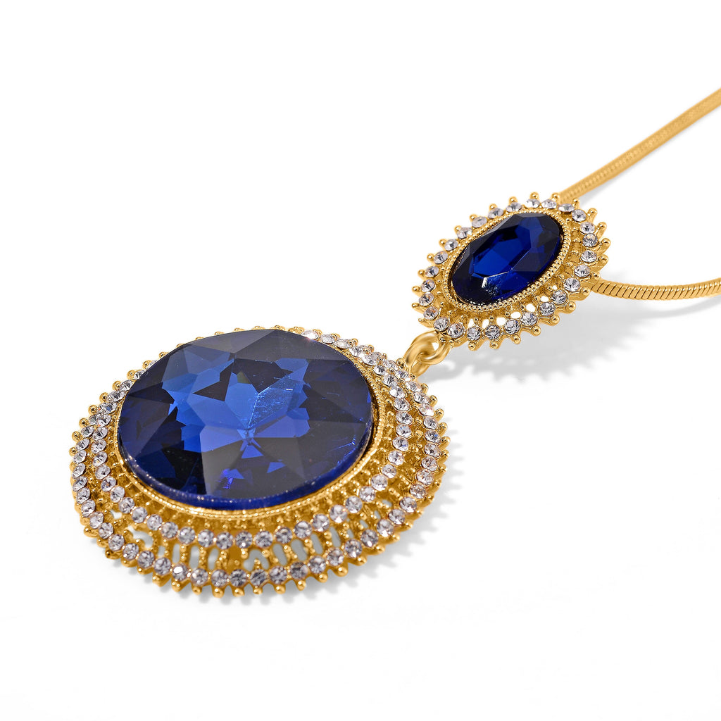 White Crystal & Blue Crystal Necklace (Size - 29.5-2 Ext)