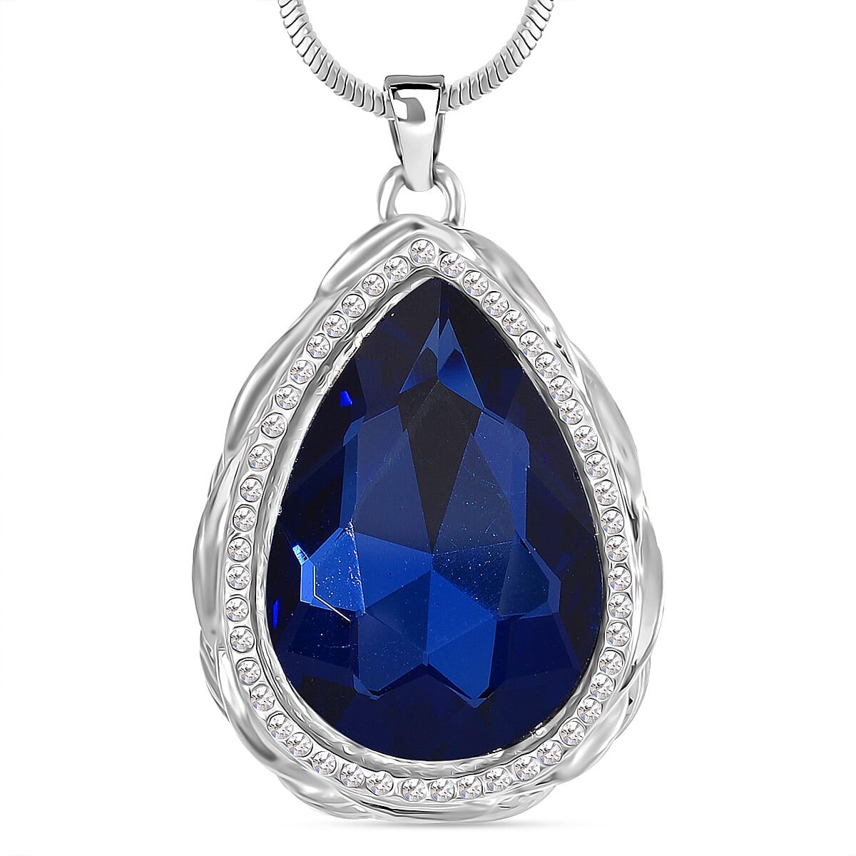 White Crystal &amp; Blue Crystal Pendant With Chain (Size - 29.5-2 Ext) in Silver Tone 7890866 0