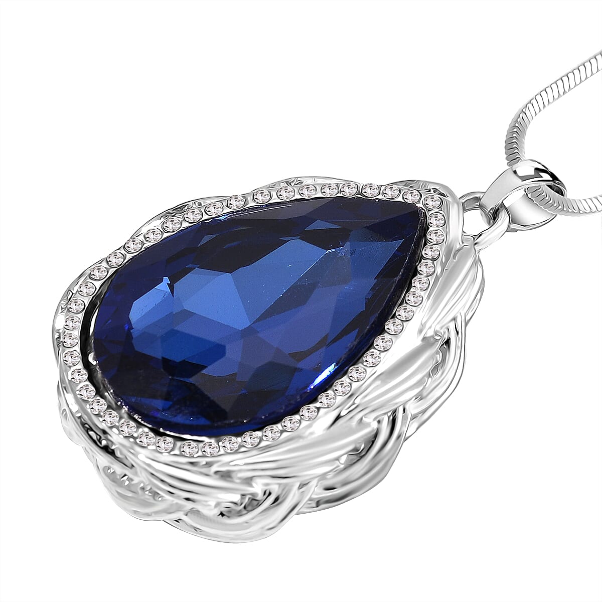 White Crystal &amp; Blue Crystal Pendant With Chain (Size - 29.5-2 Ext) in Silver Tone 7890866 2