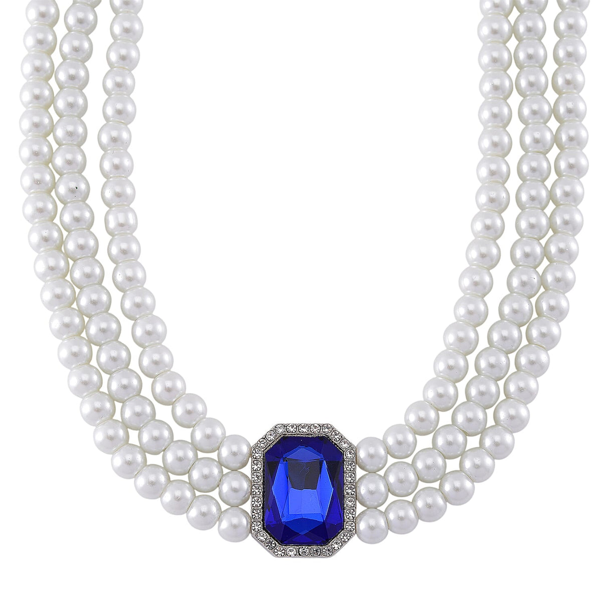 White Glass Pearl Choker Necklace (Size - 16-4 Inch Ext) with White Crystal and Blue Glass V32514704 0