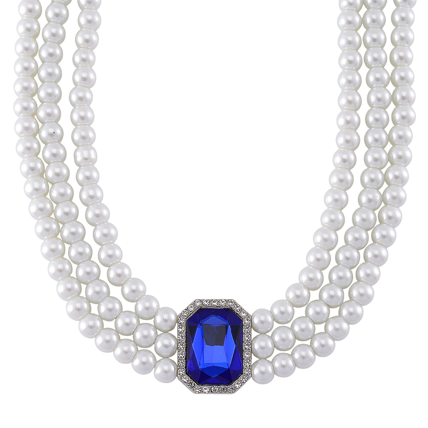 White Glass Pearl Choker Necklace (Size - 16-4 Inch Ext) with White Crystal and Blue Glass V32514704 0