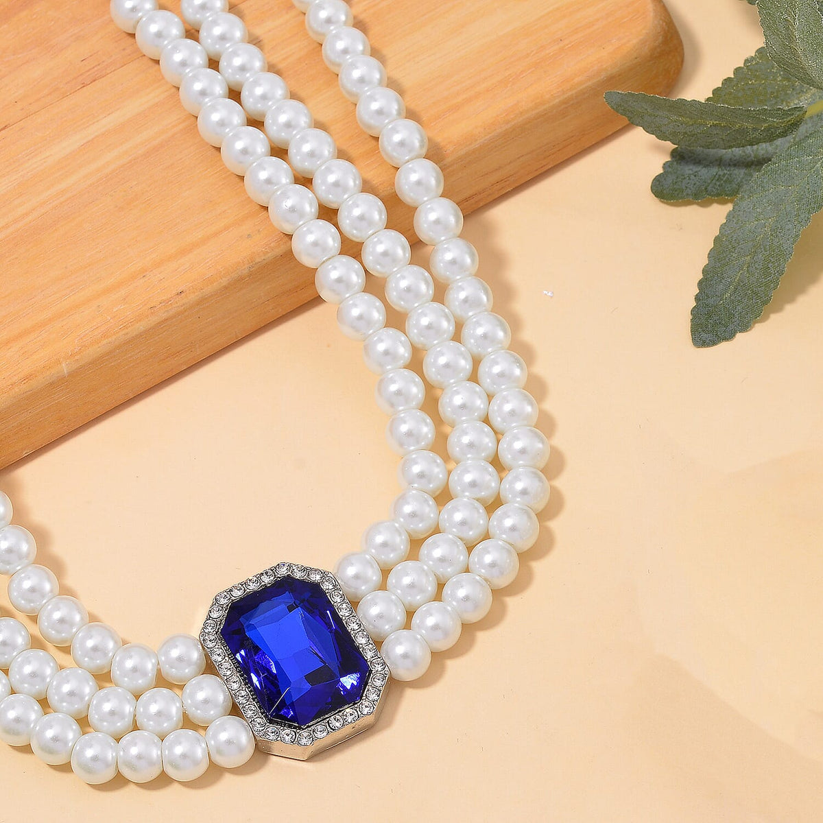White Glass Pearl Choker Necklace (Size - 16-4 Inch Ext) with White Crystal and Blue Glass V32514704 2