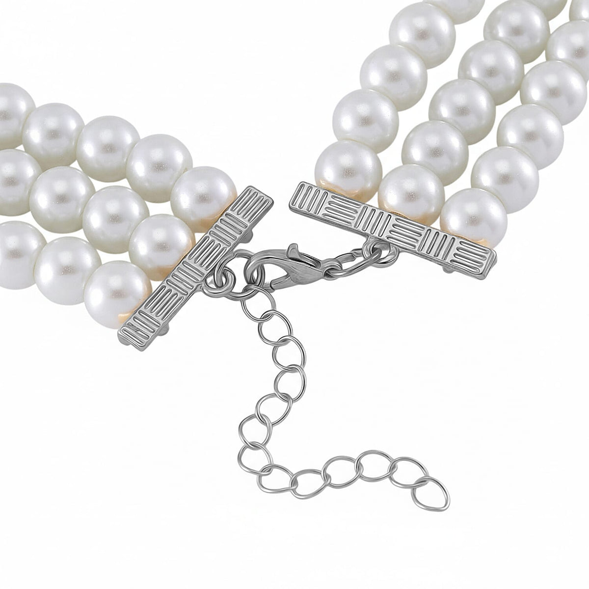 White Glass Pearl Choker Necklace (Size - 16-4 Inch Ext) with White Crystal and Blue Glass V32514704 5