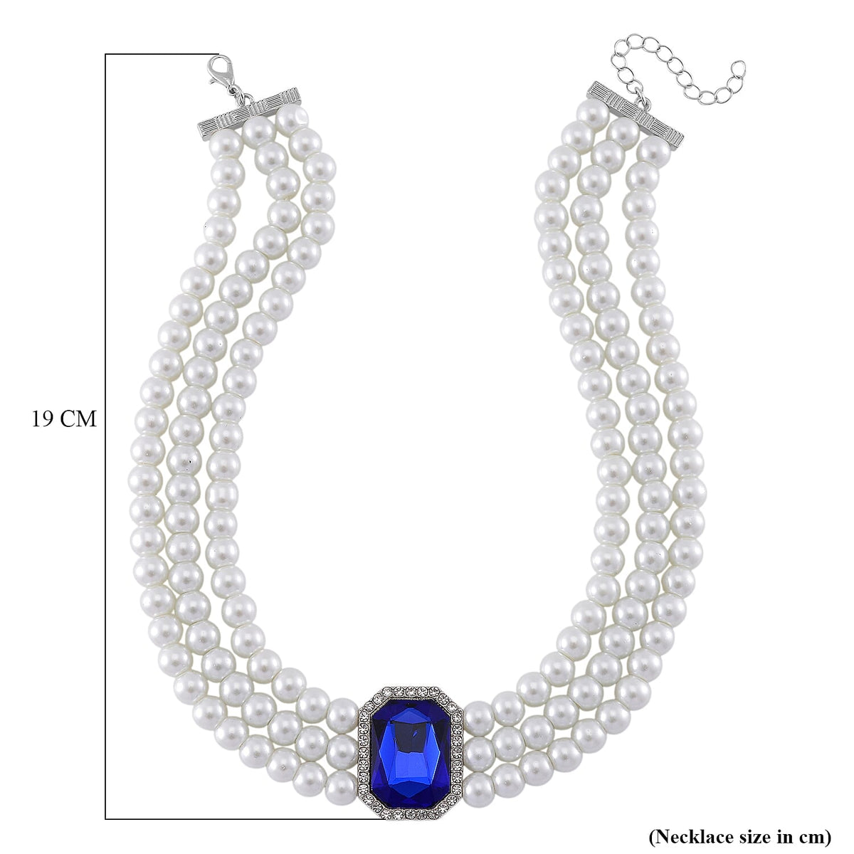 White Glass Pearl Choker Necklace (Size - 16-4 Inch Ext) with White Crystal and Blue Glass V32514704 6