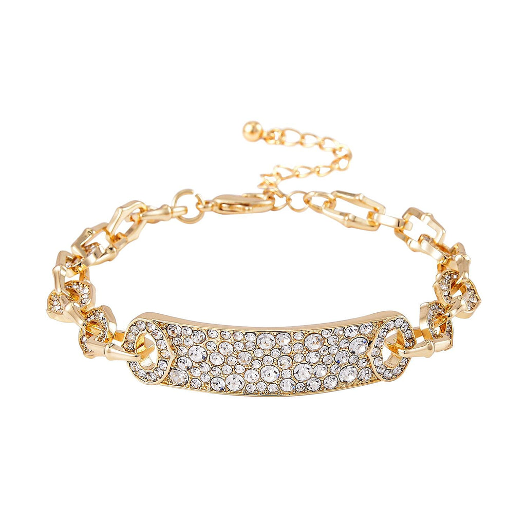 White Austrian Crystal Bracelet (Size - 7.5) in Yellow Gold Tone