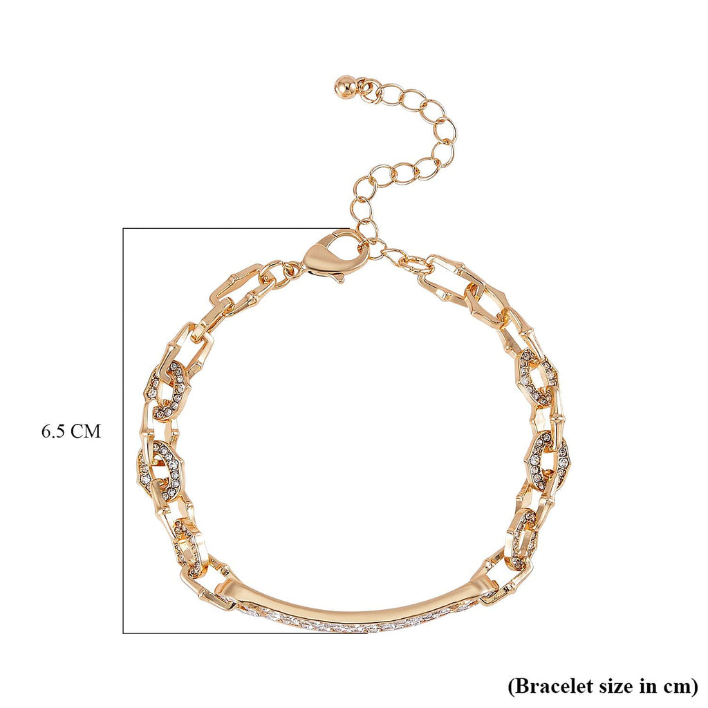 White Austrian Crystal Bracelet (Size - 7.5) in Yellow Gold Tone