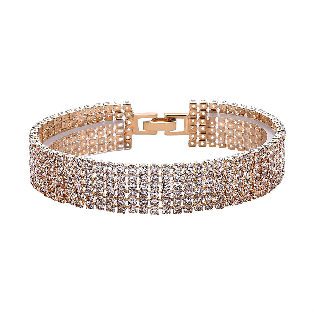 White Austrian Crystal Bracelet (Size - 7.5) in Yellow Gold Tone