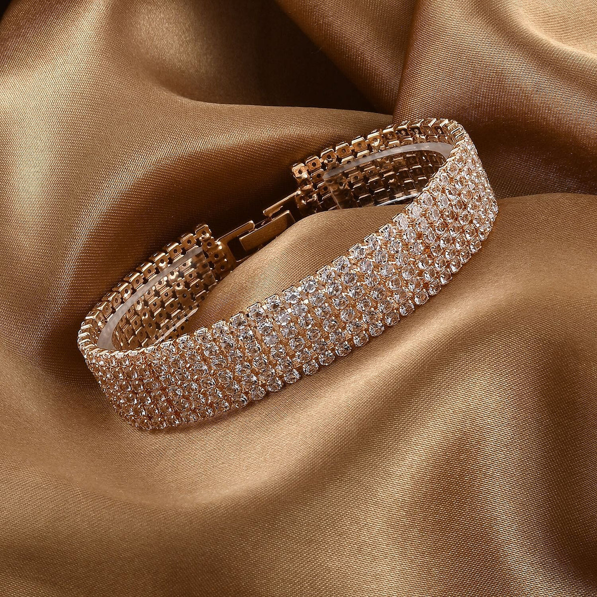 White Austrian Crystal Bracelet (Size - 7.5) in Yellow Gold Tone 7278177 1