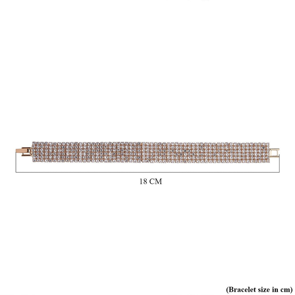 White Austrian Crystal Bracelet (Size - 7.5) in Yellow Gold Tone