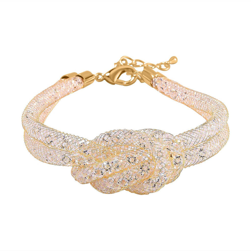 Designer Inspired - White Austrian Crystal Knot Bracelet (Size - 7.5-2 Inch Ext.)