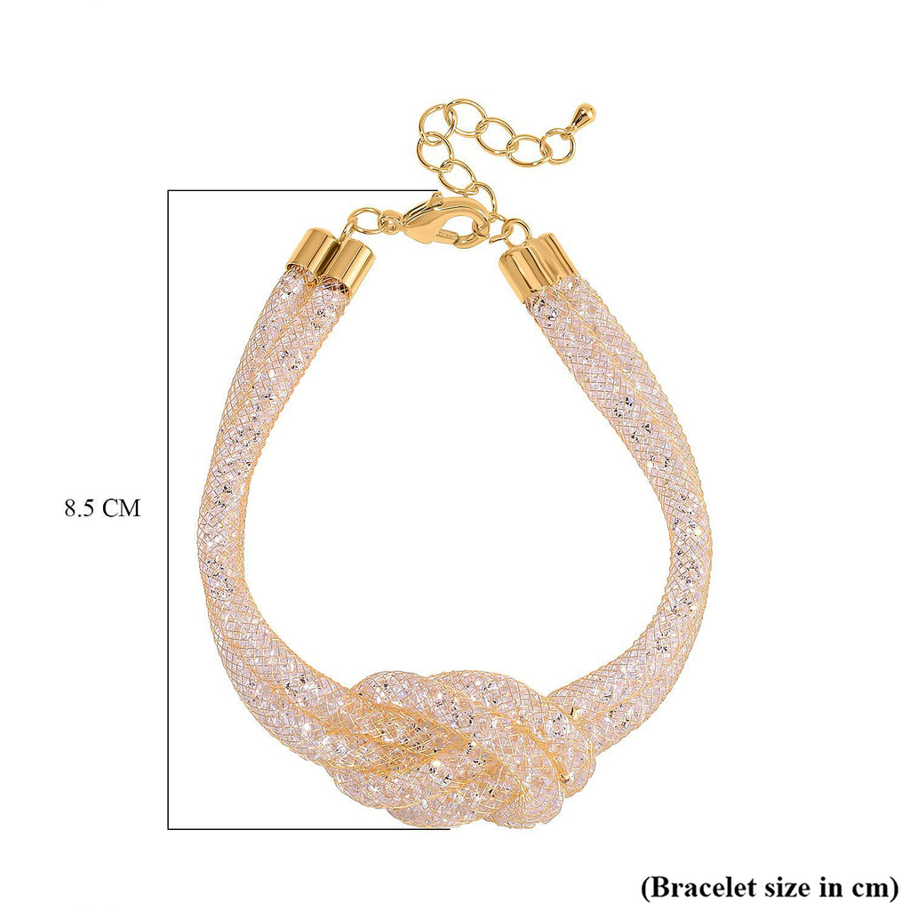 Designer Inspired - White Austrian Crystal Knot Bracelet (Size - 7.5-2 Inch Ext.)