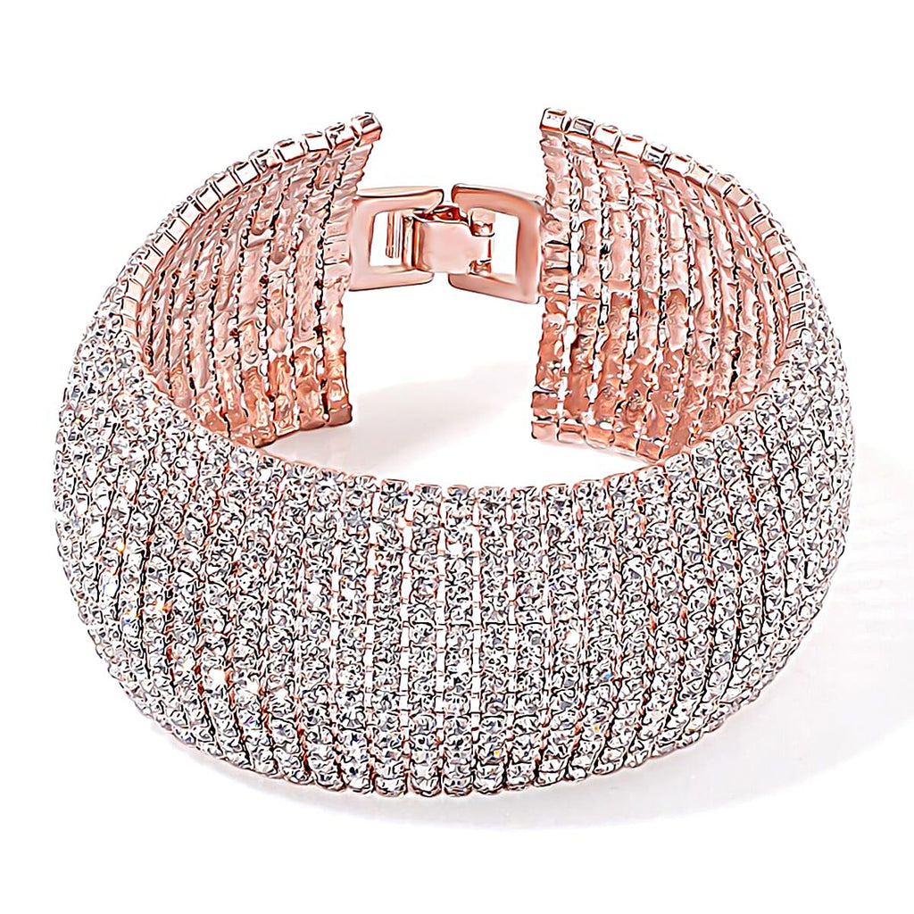 White Crystal Bracelet (Size - 8) in Rose Gold Tone