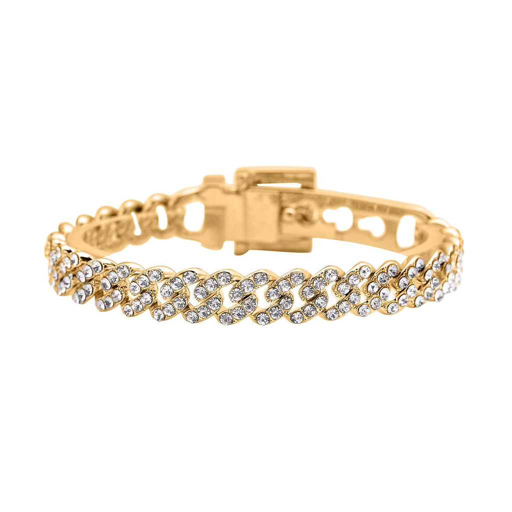 White Crystal  Bracelet (Size - 7) In Yellow Gold Tone
