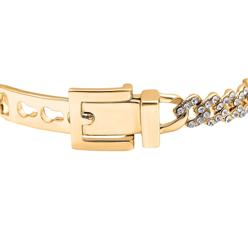 White Crystal  Bracelet (Size - 7) In Yellow Gold Tone