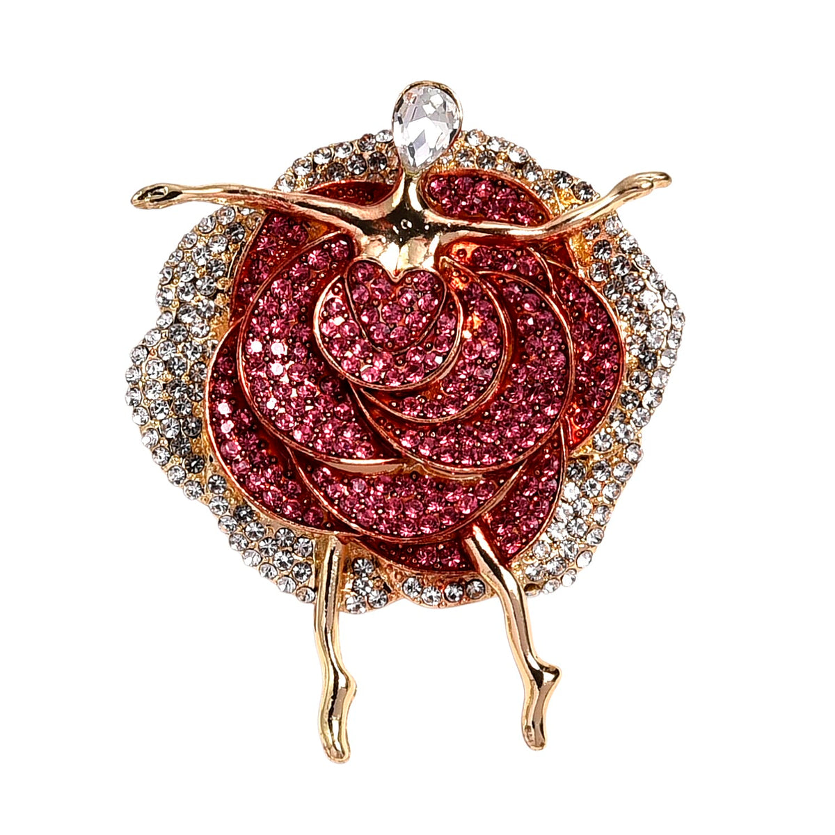 Pink Crystal, White Crystal &amp; White Glass Graceful Dancer Brooch in Yellow Gold Tone with Enameled 8311554 0