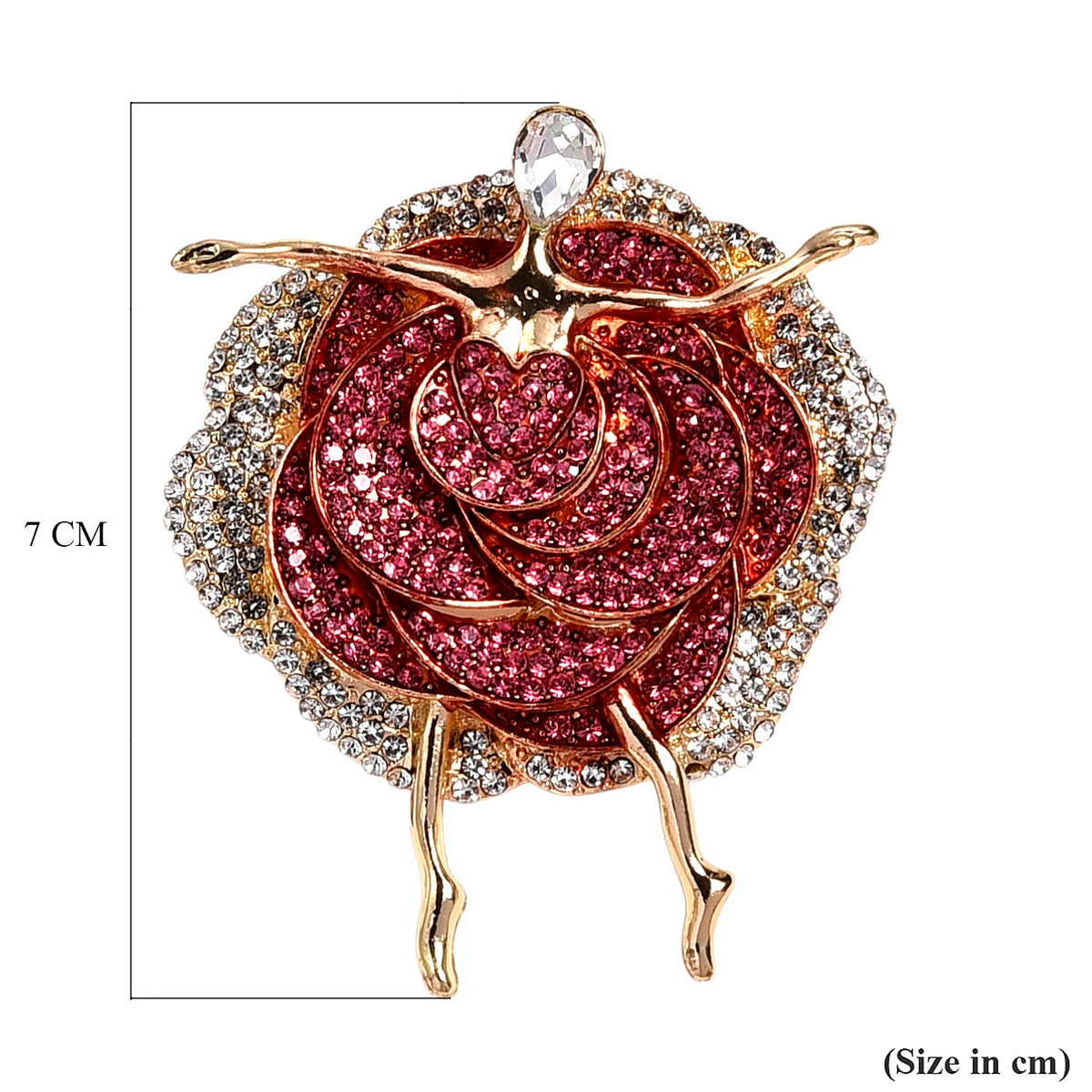 Pink Crystal, White Crystal &amp; White Glass Graceful Dancer Brooch in Yellow Gold Tone with Enameled 8311554 6