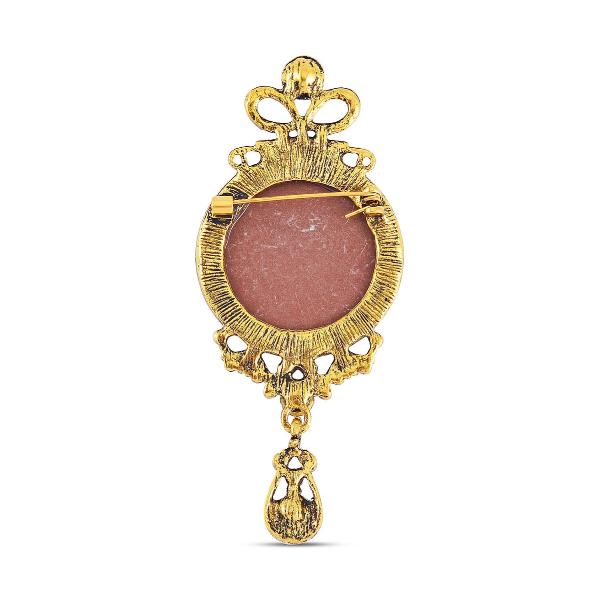 White Austrian Crystal &amp; Cameo Brooch in Antique Gold Tone 7639817 4