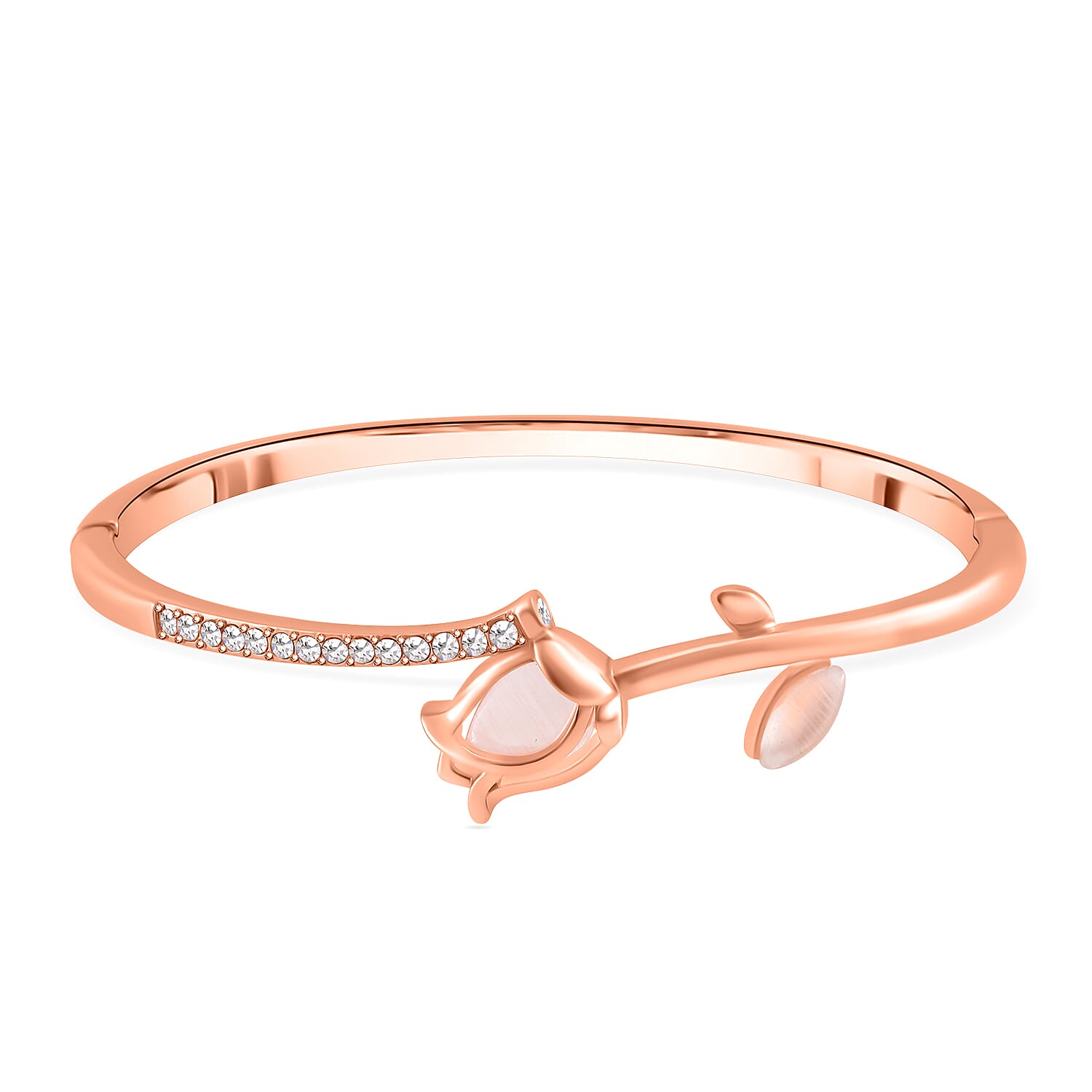 White Austrian Crystal &amp; Created White Cats Eye Bangle (Size 7) in Rose Gold Tone 7807695 0