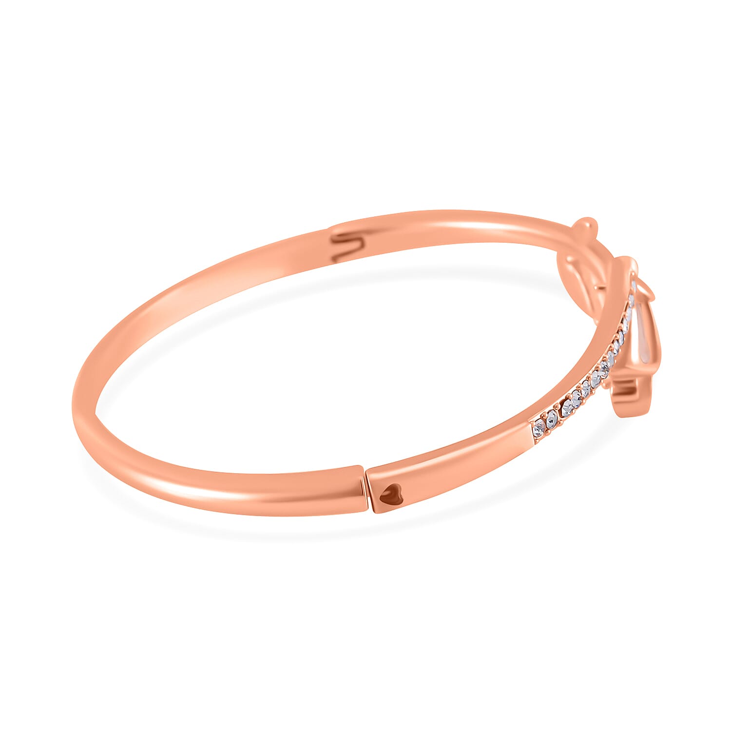White Austrian Crystal &amp; Created White Cats Eye Bangle (Size 7) in Rose Gold Tone 7807695 2