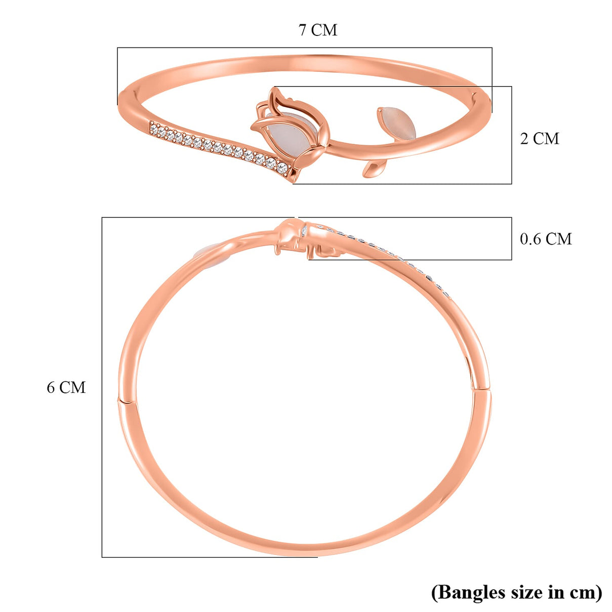 White Austrian Crystal &amp; Created White Cats Eye Bangle (Size 7) in Rose Gold Tone 7807695 5