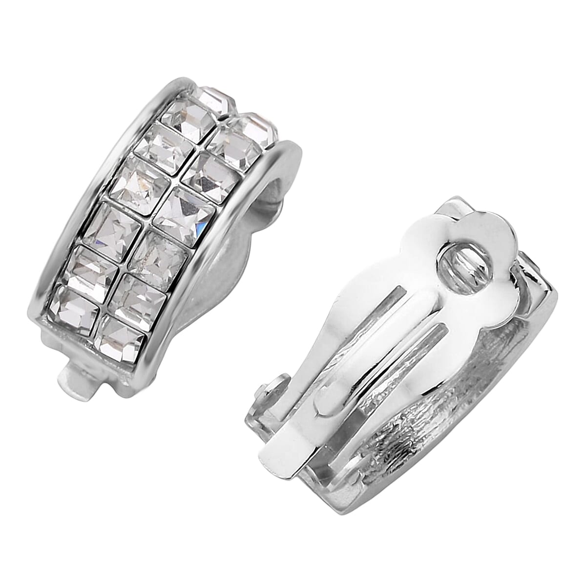 One Time Deal- White Crystal Clip-on Earrings in Silver Tone 7824381 0