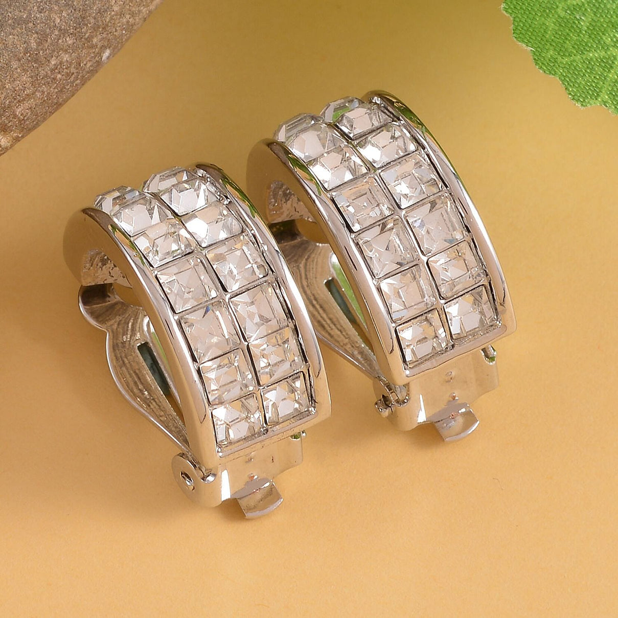 One Time Deal- White Crystal Clip-on Earrings in Silver Tone 7824381 1