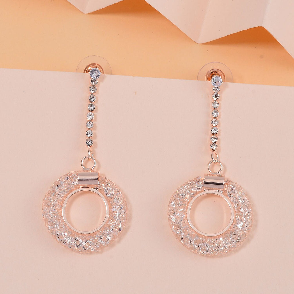 White Austrian Crystal Circle Dangle Earrings