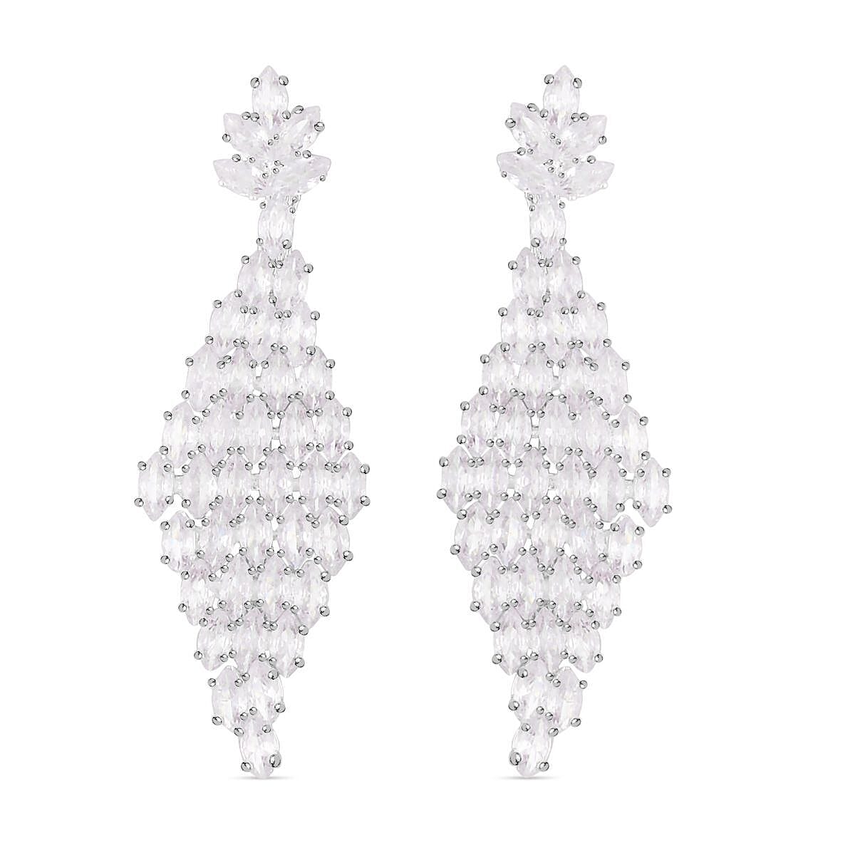 White Austrian Crystal Dangle Earrings (with Push Back) in Silver Tone 7312337 0