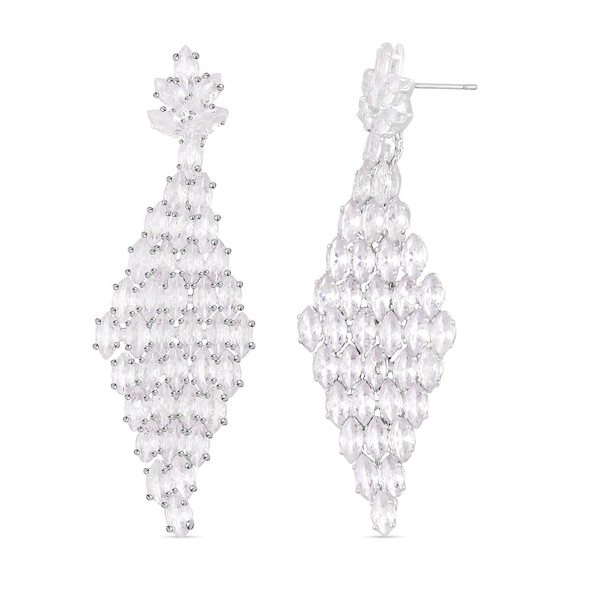 White Austrian Crystal Dangle Earrings (with Push Back) in Silver Tone 7312337 3