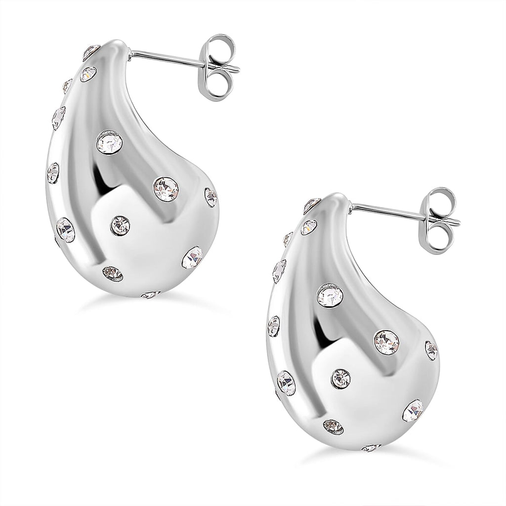 White  Crystal Push Back Earring in White