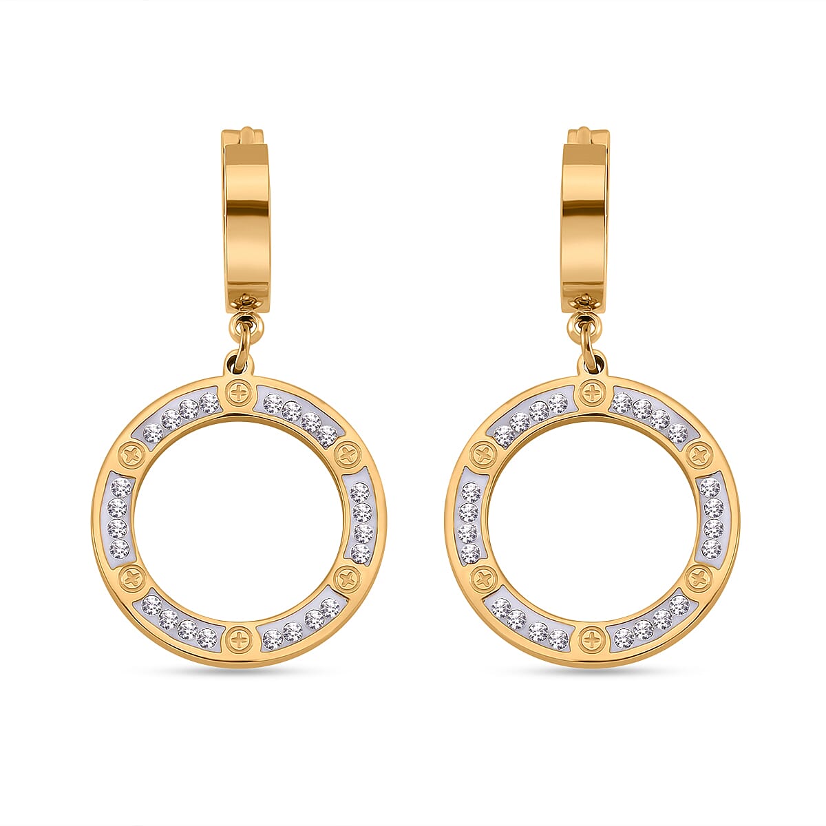 White Crystal Circle Hoop Earrings in Yellow Tone 7843516 0