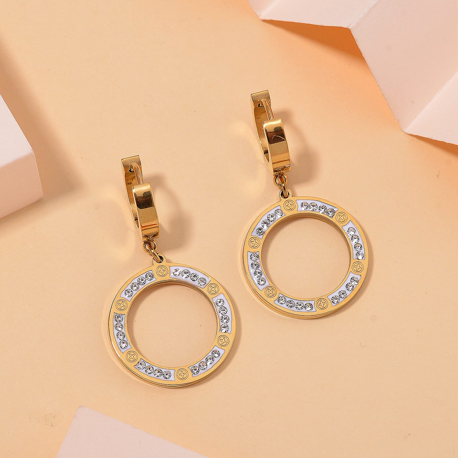 White Crystal Circle Hoop Earrings in Yellow Tone 7843516 2