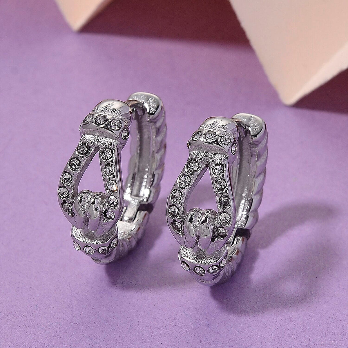 White Crystal Hoop Earrings in Silver Plated 8217352 2