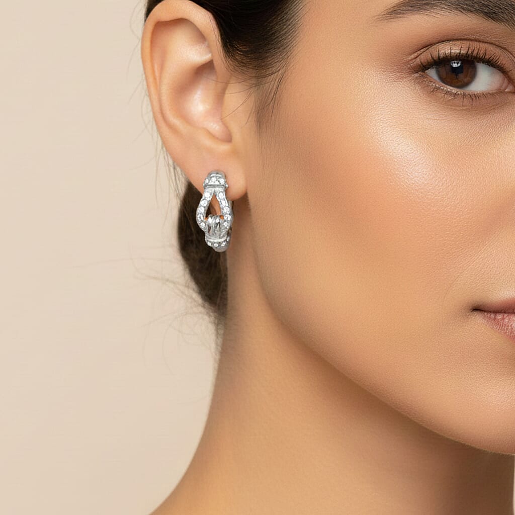 White Crystal Hoop Earrings in Silver Plated 8217352 3