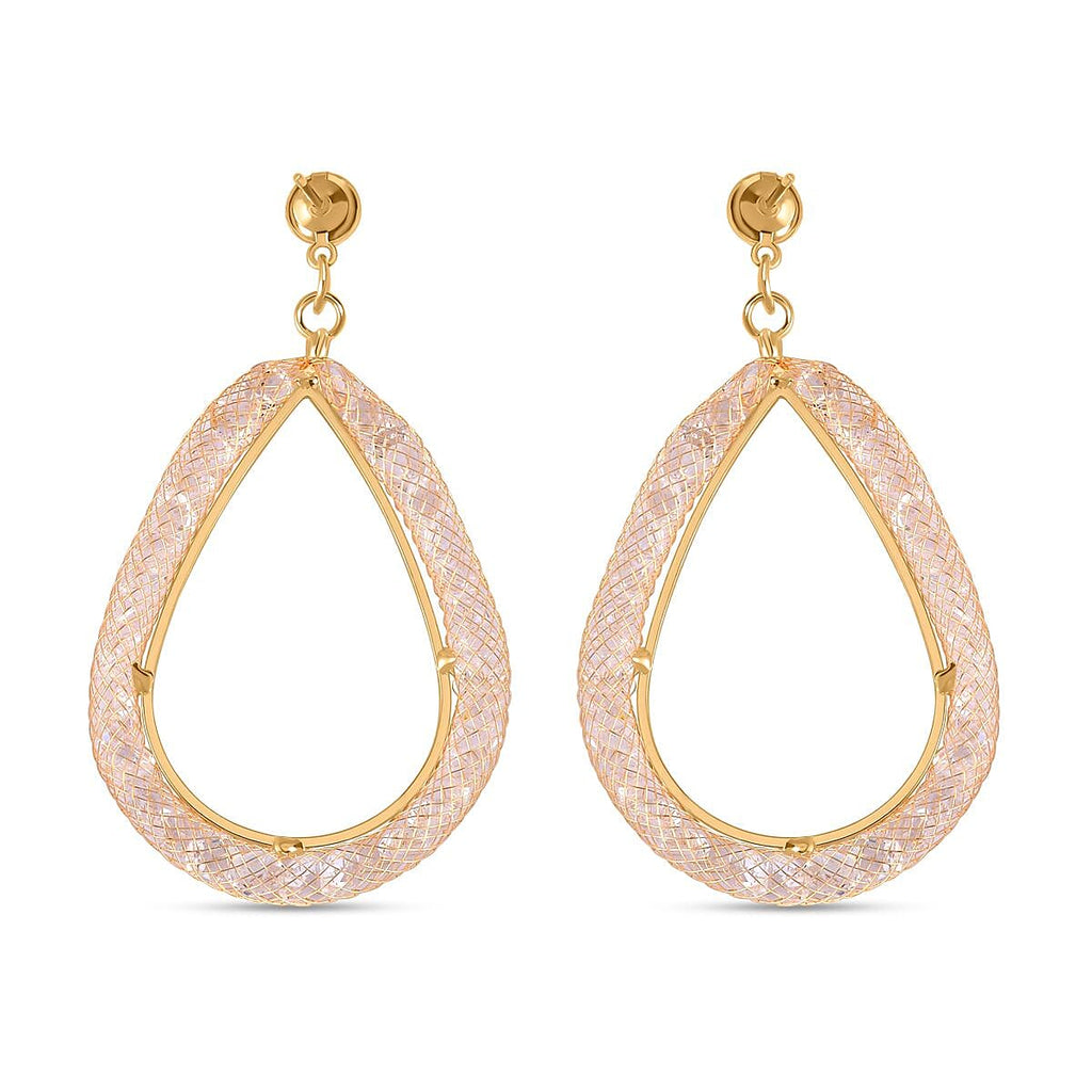 White Austrian Crystal Hoop Earrings in Yellow Gold Tone