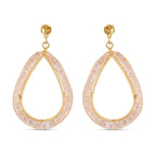 White Austrian Crystal Hoop Earrings in Yellow Gold Tone